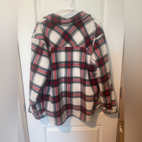Women’s Size XL Plaid White Red Wool Jacket. - Picture 2 of 2